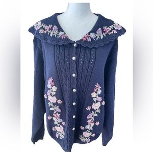 Maggie Lawrence collection ladies‎ navy blue 1980s cotton blend sweater SZ 26/28